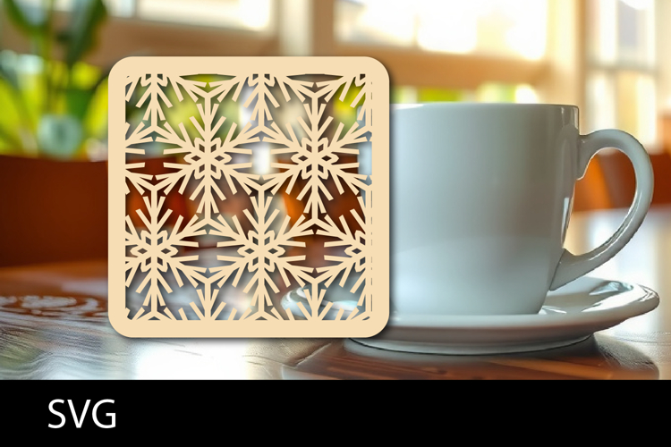 Lasercut Coasters ornament, Coffee coaster snowflake svg