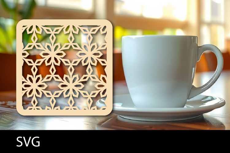 Lasercut Coasters ornament, Coffee coaster snowflake svg