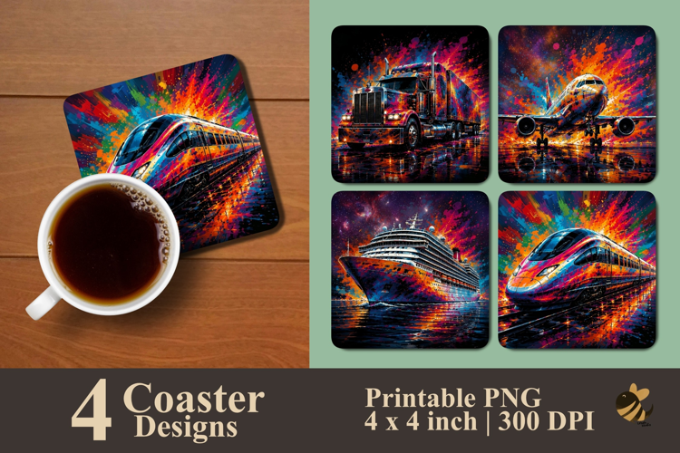 Transportation Splash Coaster Sublimation Designs