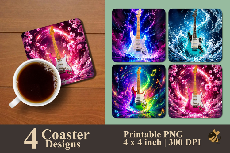 Guitar Vibes Series Coaster Sublimation Designs