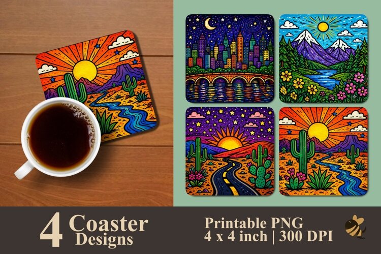 Colorful Scenic Collection Coaster Sublimation Designs example image 1