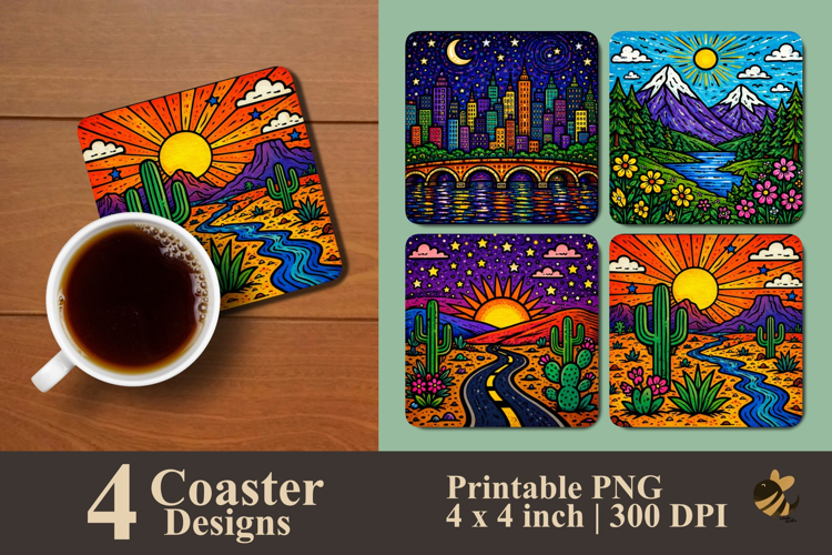 Colorful Scenic Collection Coaster Sublimation Designs