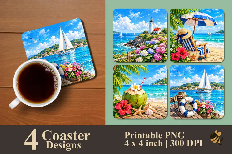 Coastal Summer Coaster Sublimation Designs