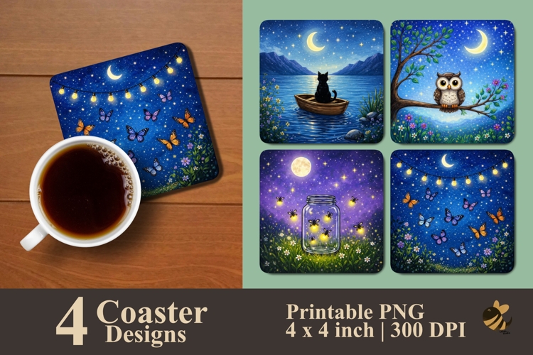 Starlight Serenity Coaster Sublimation Design