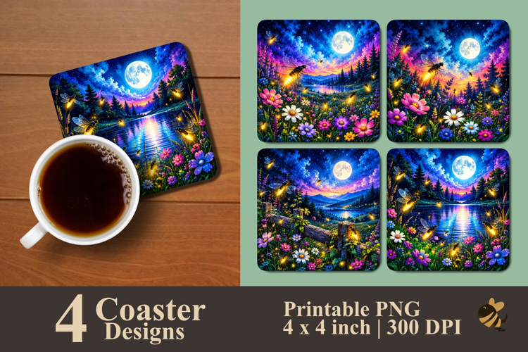 Enchanted Firefly Night Coaster Sublimation Designs
