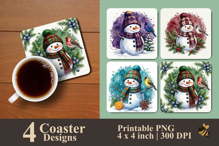 Winter Snowman Series Coaster Sublimation Designs