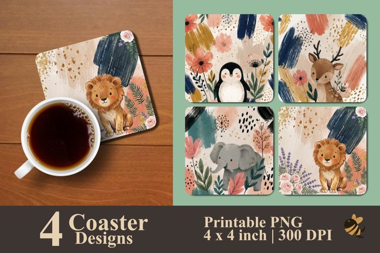 Abstract Cute Animal Coaster Sublimation Designs
