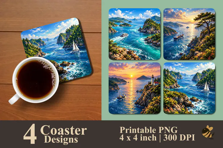 Beauty Seascape Coaster Sublimation Designs