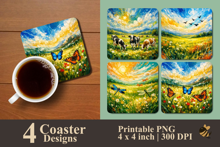 Animal Meadow Coaster Sublimation Design