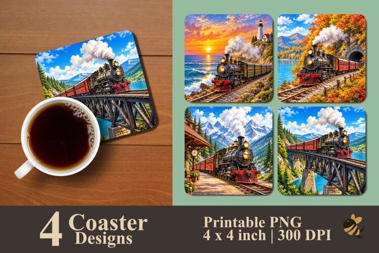 Classic Steam Train Coaster Sublimation Design example image 1