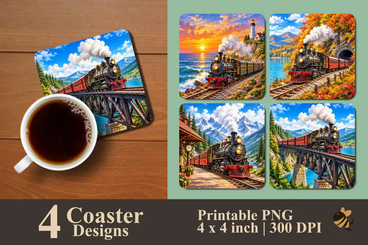 Classic Steam Train Coaster Sublimation Design