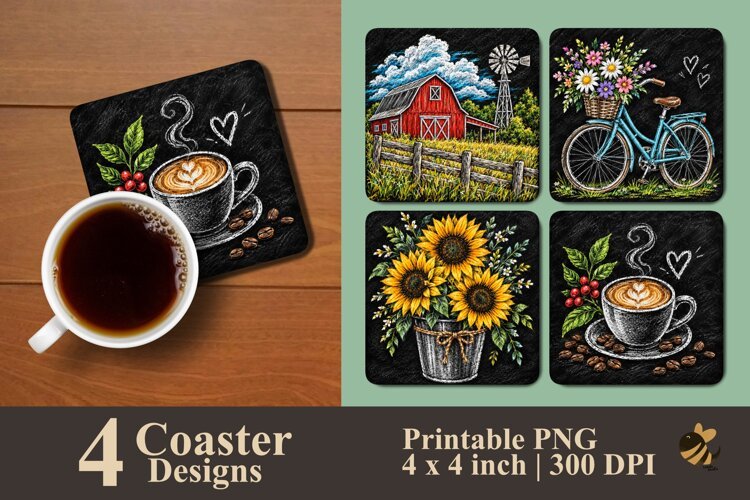 Chalk Art Coaster Sublimation Design example image 1
