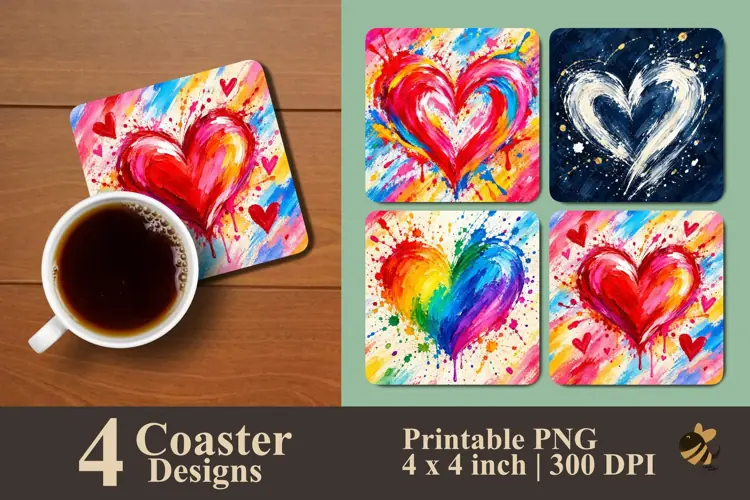 Watercolor Heart Coaster Sublimation Designs