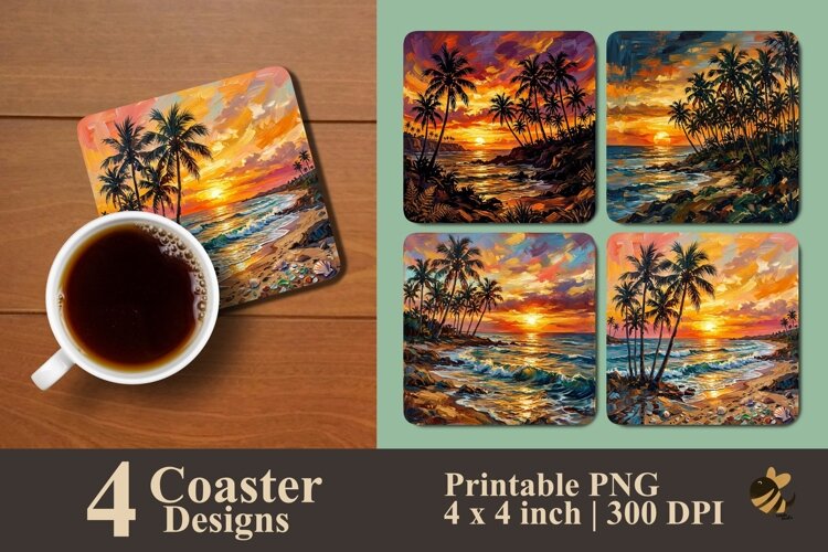 Tropical Dusk Coaster Sublimation Designs example image 1