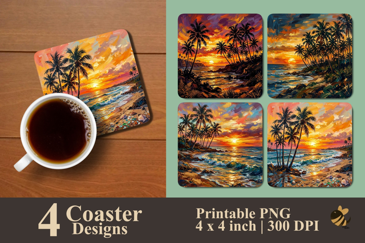 Tropical Dusk Coaster Sublimation Designs