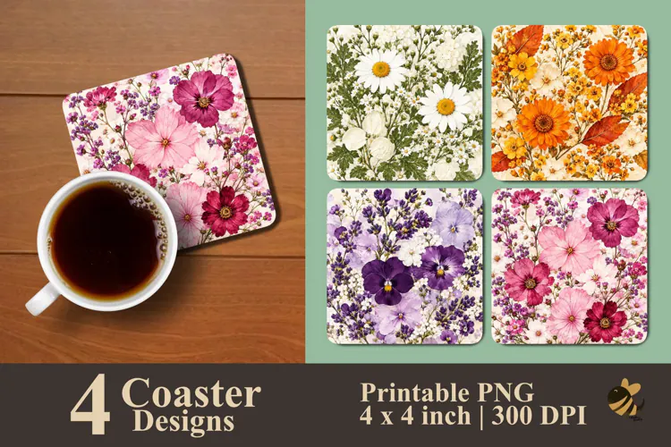 Botanical Floral Coaster Sublimation Designs