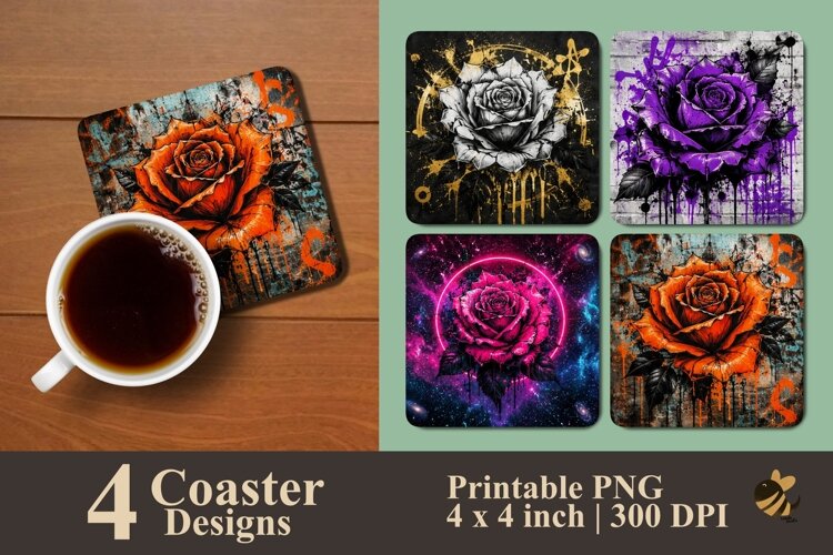Urban Rose Graffiti Coaster Sublimation Designs example image 1