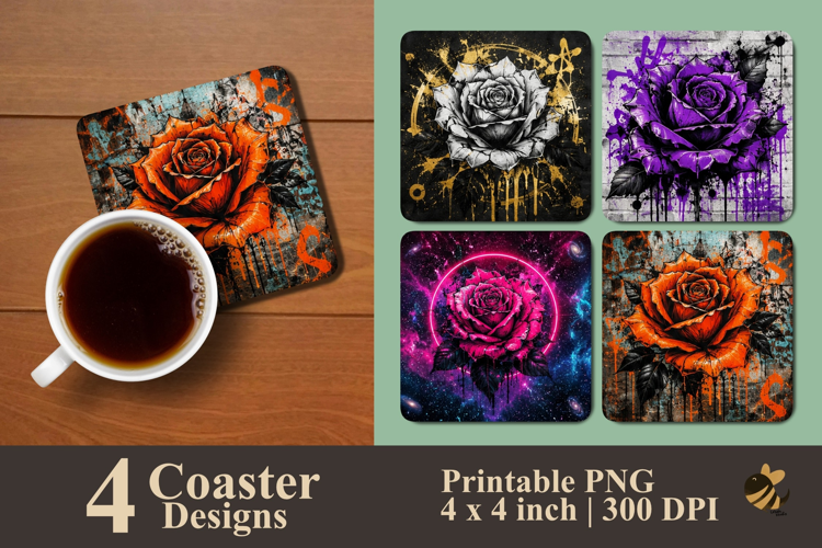 Urban Rose Graffiti Coaster Sublimation Designs