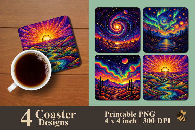 Psychedelic Nature Collection Coaster Sublimation Designs