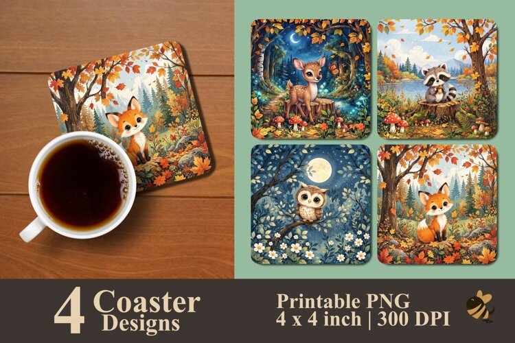 Adorable Forest Animals Coaster Sublimation Design example image 1