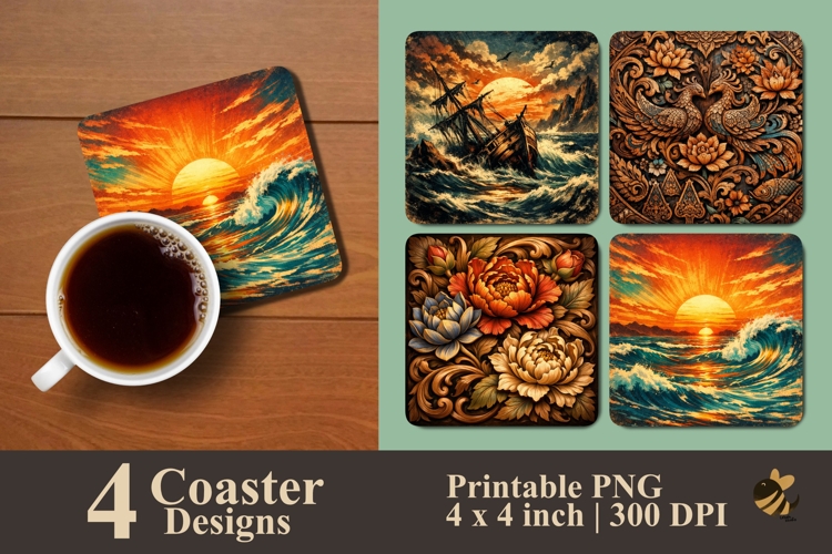 Petal Harmony Coaster Sublimation Design