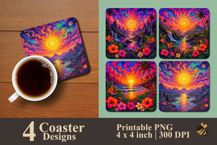 Tropical Psychedelic Paradise Coaster Sublimation Design