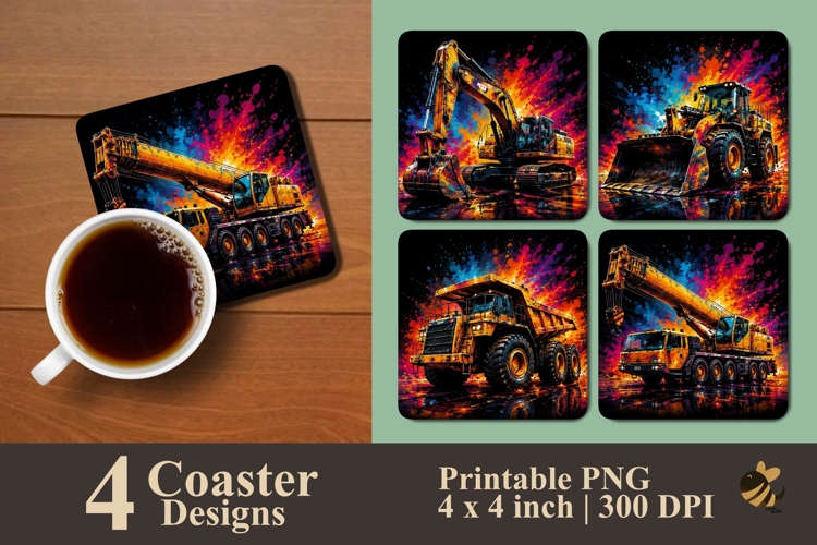 Constructive Vehicle Collection Coaster Sublimation Designs