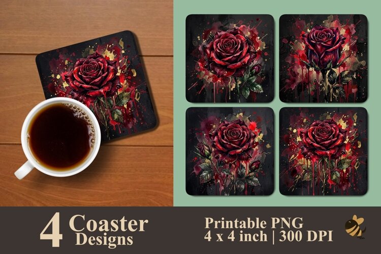 Dark Red Rose Collection Coaster Sublimation Designs example image 1