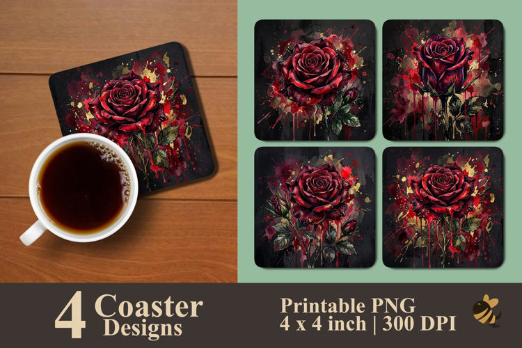 Dark Red Rose Collection Coaster Sublimation Designs
