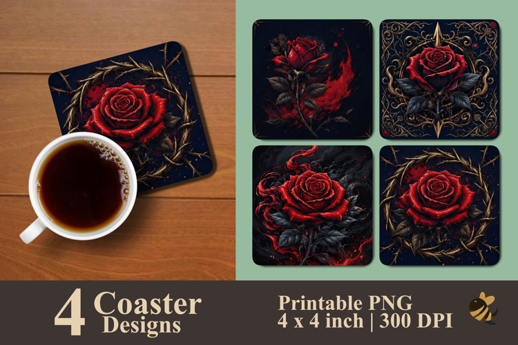 Gothic Roses Coaster Sublimation Designs