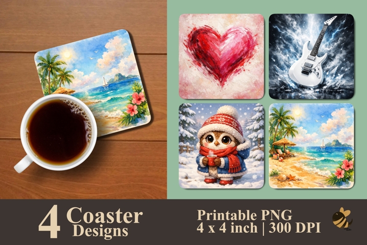The Artistic Quartet Coaster Sublimation Design