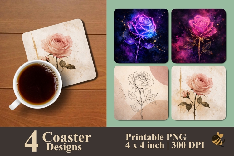Timeless Rose Set Coaster Sublimation Design