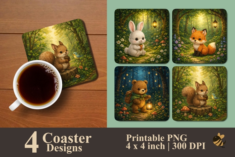 Cute Animal Fantasy Forest Coaster Sublimation Design