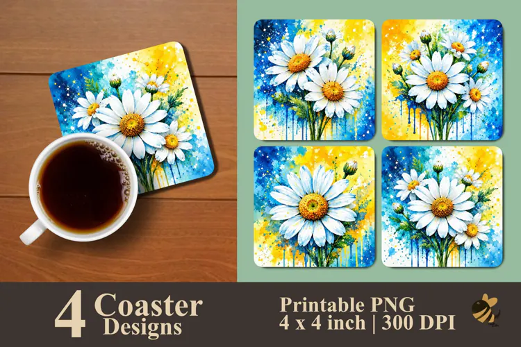 Watercolor Daisy Coaster Sublimation Designs