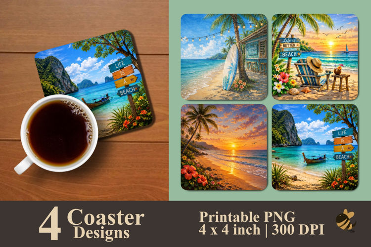 The Charm Of The Beach Coaster Sublimation Designs