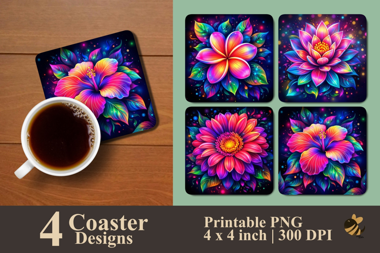 Neon Bloom Collection Coaster Sublimation Designs