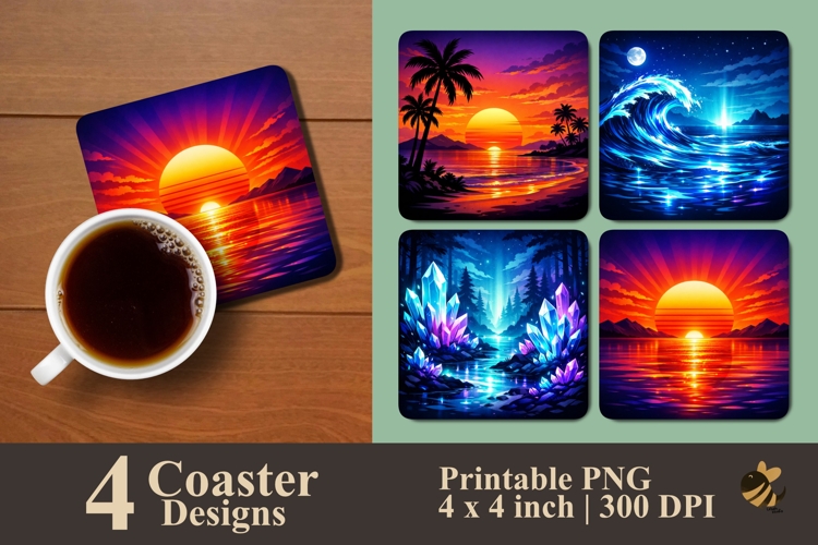 Neon Horizon Coaster Sublimation Design