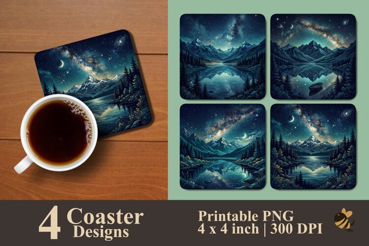 Starlit Mountain Coaster Sublimation Designs example image 1