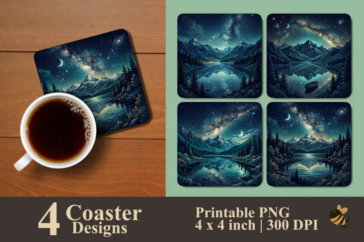 Starlit Mountain Coaster Sublimation Designs