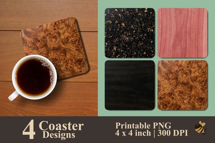 Rustic Wood and Stone Coaster Sublimation Designs example image 1