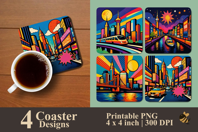City Pop Art Coaster Sublimation Designs
