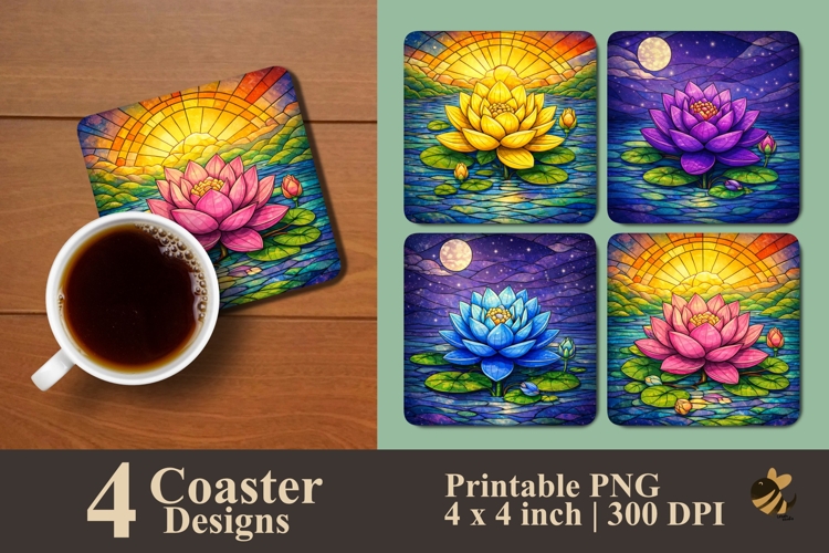 Colorful Lotus Flower Coaster Sublimation Designs