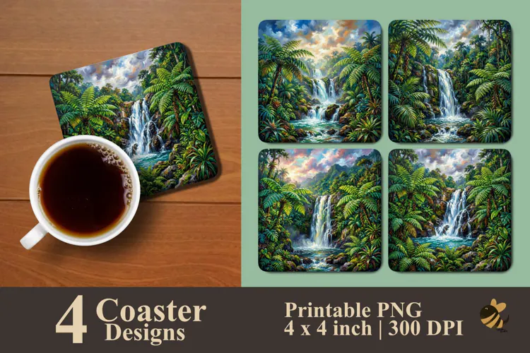 Waterfall Forest Coaster Sublimation Designs