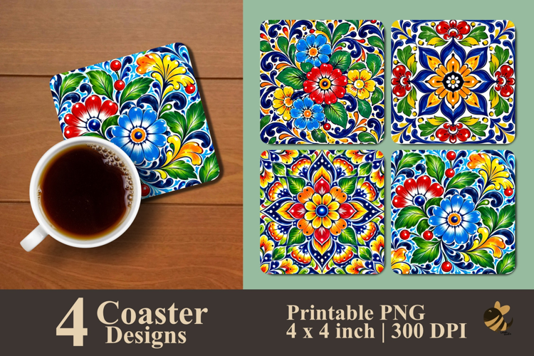 Hand-Painted Style Floral Coaster Sublimation Designs