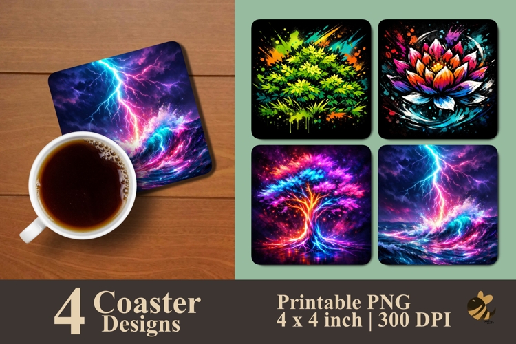 Aurora Flora Coaster Sublimation Design