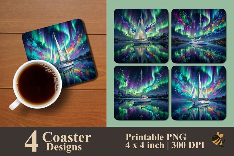 Aurora Sail Coaster Sublimation Designs example image 1