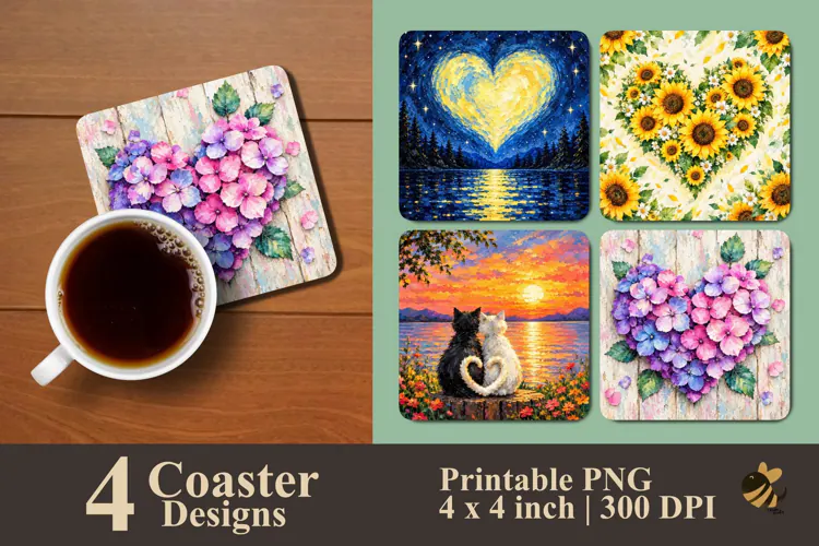 Romantic Heart Shape Coaster Sublimation Design