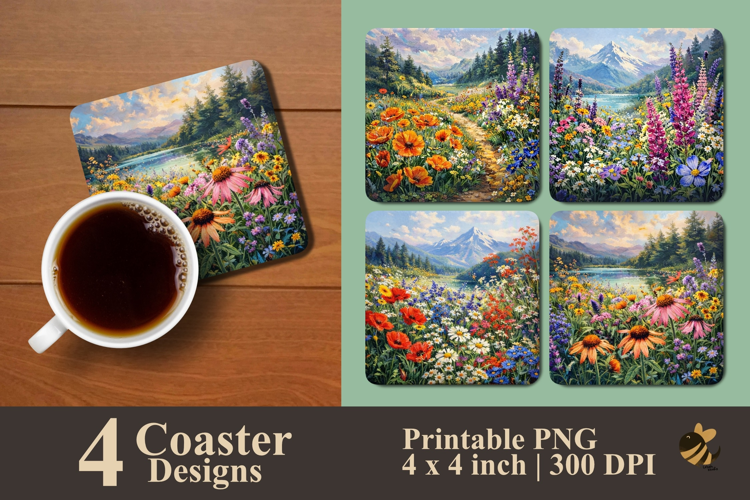 Wild Flower Coaster Sublimation Designs