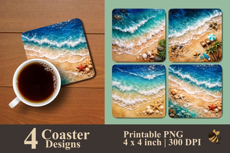 Beach Resin Art Coaster Sublimation Design