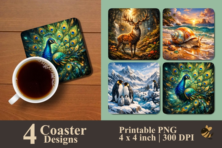 Radiant Plumage Coaster Sublimation Design